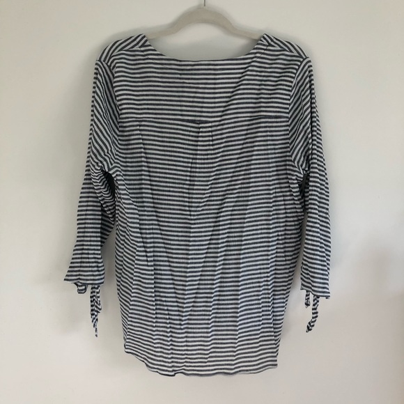 Michael Kors Blue & White Striped V Neck Long Sleeve Blouse - Picture 7 of 7